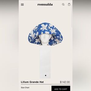 Romualda Printed reversible hat with 21 cm brim. white lilies on blue
